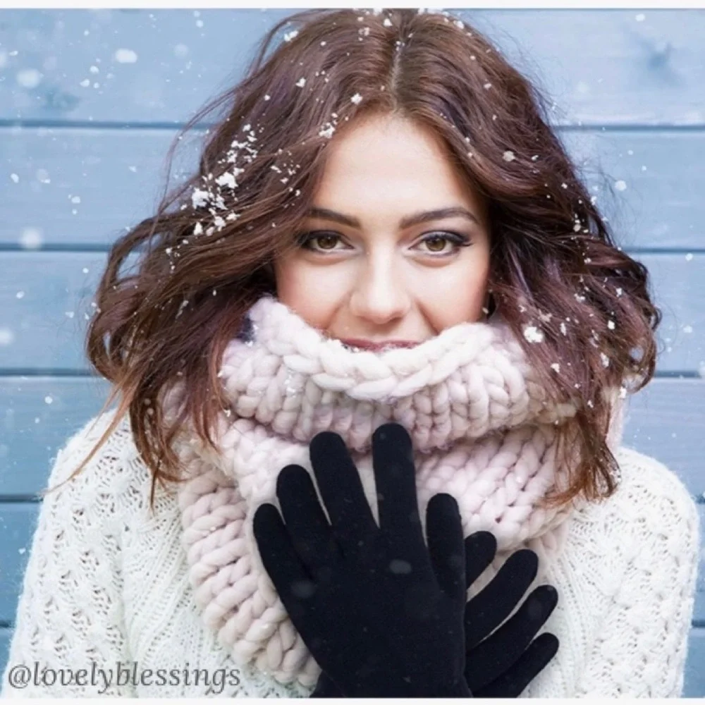 Warm Knit Stretch Gloves Winter Magic Gloves Black Pink 2 Pair Set Ladies Gloves